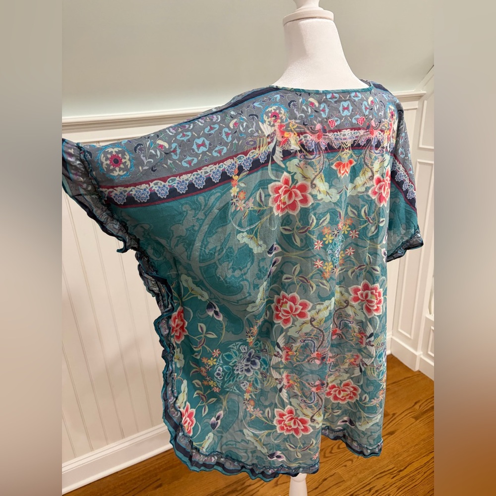 Johnny Was Sheer Kaftan Pincho Tunic Blouse (S) - Picture 3 of 6